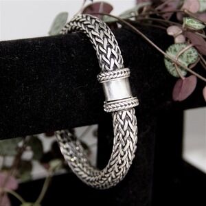 VTG HEAVY Suarti BA 925 Sterling Silver Bali Wheat Chain Bracelet 8.5 Inch